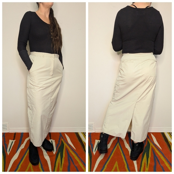 Braemar Vintage Cargo Maxi Skirt Cotton/Nylon Neutral Cream Size 12 - Picture 1 of 12